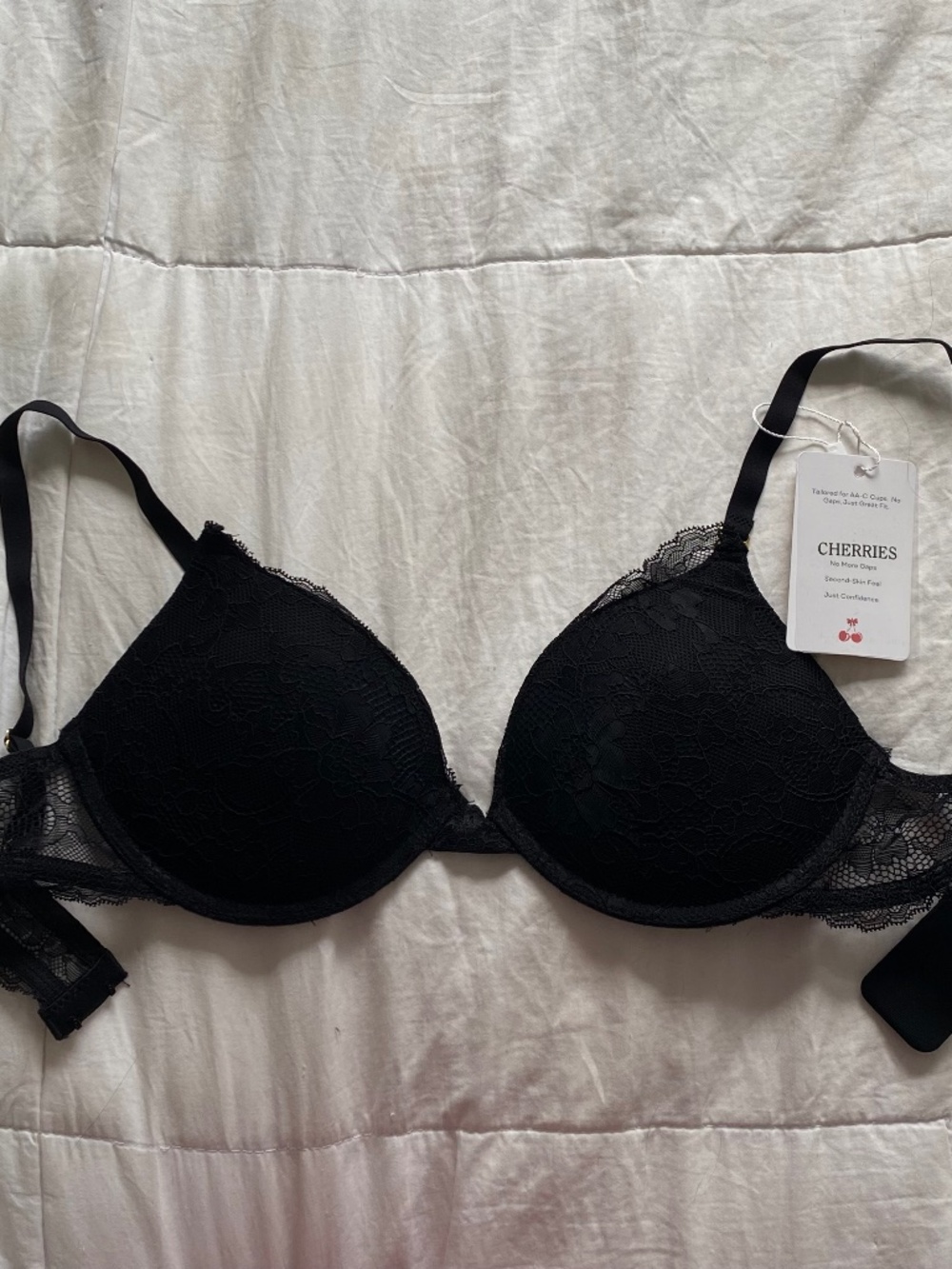 Cherries black lace push up bra